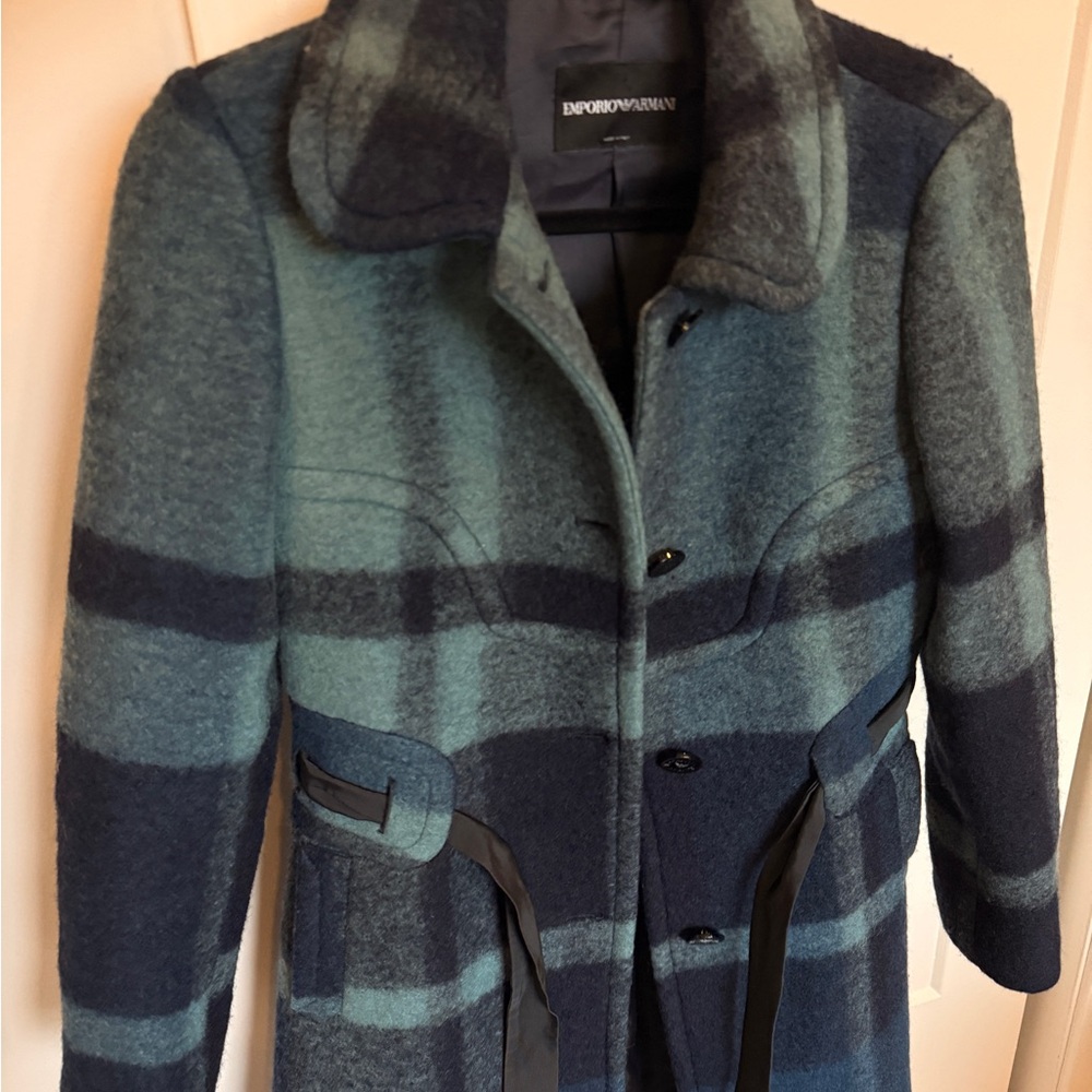 Emporio Armani Women’s Wool Blue Plaid Coat XS